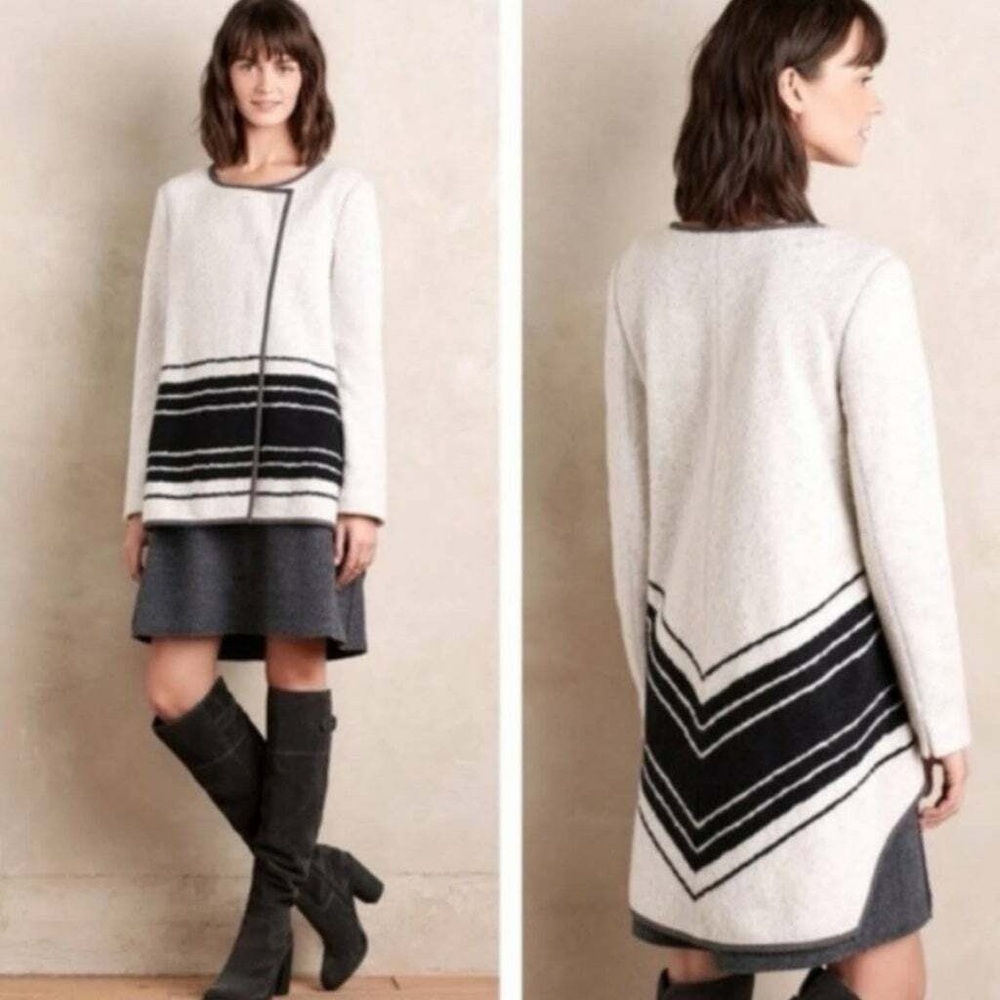 Anthropologie Elevenses Asymmetrical Wool Blend Coat Striped Size Small Oversize